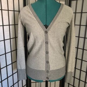 J. Crew Gray Striped wool cashmere cardigan